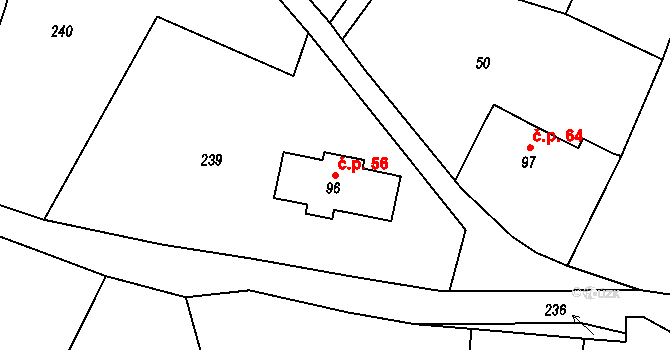 Suchý Důl 56 na parcele st. 96 v KÚ Suchý Důl, Katastrální mapa