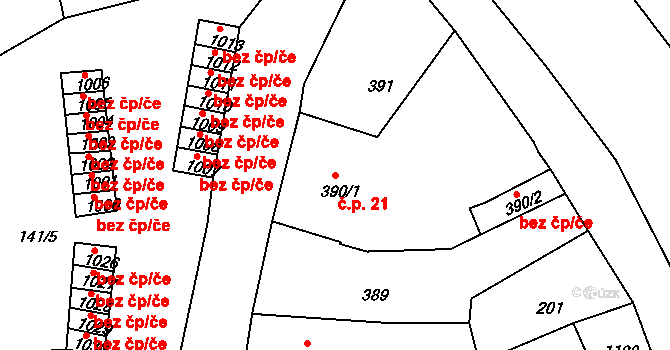 Poříčí 21, Broumov na parcele st. 390/1 v KÚ Broumov, Katastrální mapa