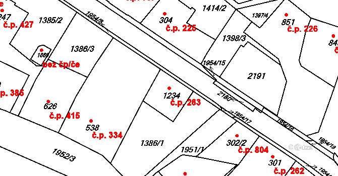 Náchod 263 na parcele st. 1234 v KÚ Náchod, Katastrální mapa