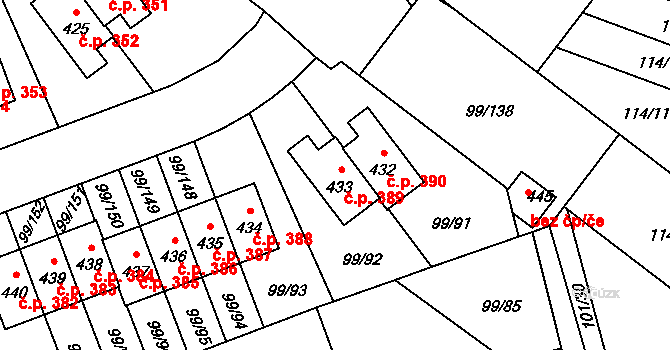 Drahelčice 389 na parcele st. 433 v KÚ Drahelčice, Katastrální mapa