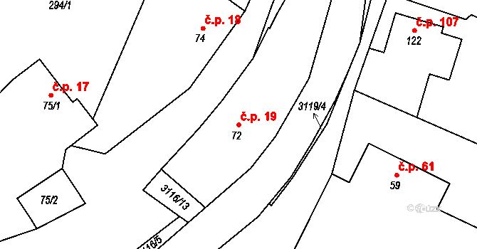 Lukavec 19, Fulnek na parcele st. 72 v KÚ Lukavec u Bílovce, Katastrální mapa