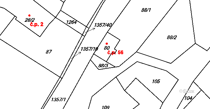 Tošovice 56, Odry na parcele st. 80 v KÚ Tošovice, Katastrální mapa
