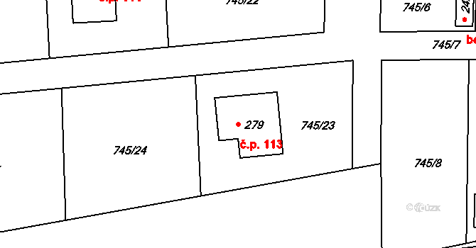 Raná 113 na parcele st. 279 v KÚ Raná u Hlinska, Katastrální mapa