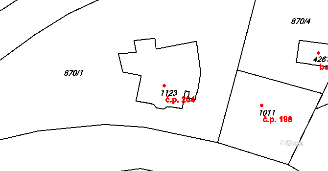 Latrán 204, Český Krumlov na parcele st. 1123 v KÚ Český Krumlov, Katastrální mapa