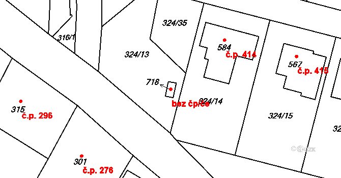 Plaňany 87964058 na parcele st. 718 v KÚ Plaňany, Katastrální mapa