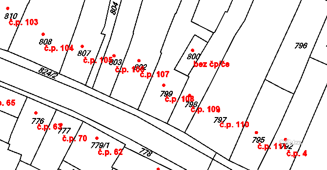 Kamenice nad Lipou 108 na parcele st. 799 v KÚ Kamenice nad Lipou, Katastrální mapa