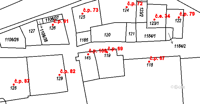Černochov 69, Peruc na parcele st. 119 v KÚ Černochov, Katastrální mapa