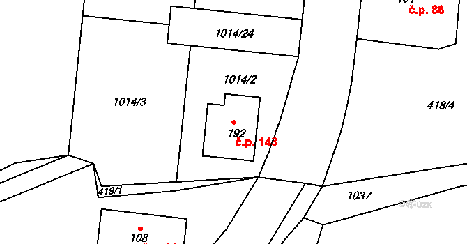 Osice 143 na parcele st. 192 v KÚ Osice, Katastrální mapa