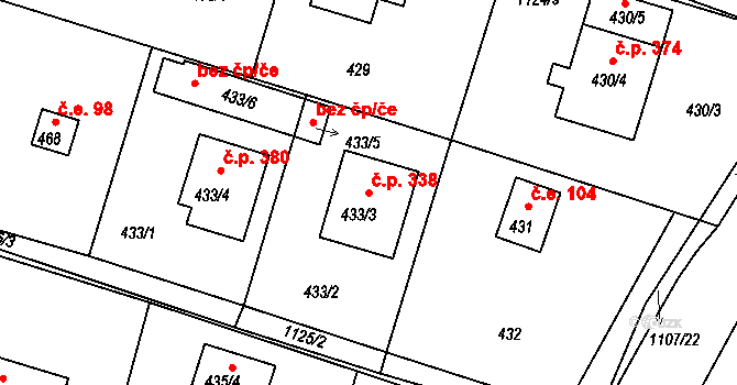 Štěnovice 338 na parcele st. 433/3 v KÚ Štěnovice, Katastrální mapa