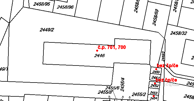 Klobouky u Brna 700,701 na parcele st. 2446 v KÚ Klobouky u Brna, Katastrální mapa