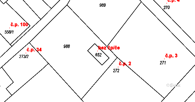 Bělušice 101260059 na parcele st. 652 v KÚ Bělušice, Katastrální mapa