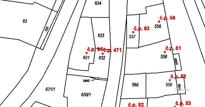 Blažovice 471 na parcele st. 632 v KÚ Blažovice, Katastrální mapa