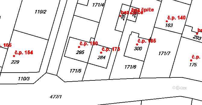 Žopy 173, Holešov na parcele st. 284 v KÚ Žopy, Katastrální mapa