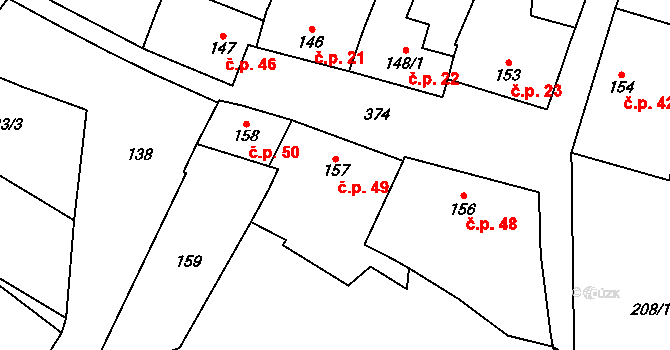 Lutotín 49, Bílovice-Lutotín na parcele st. 157 v KÚ Lutotín, Katastrální mapa