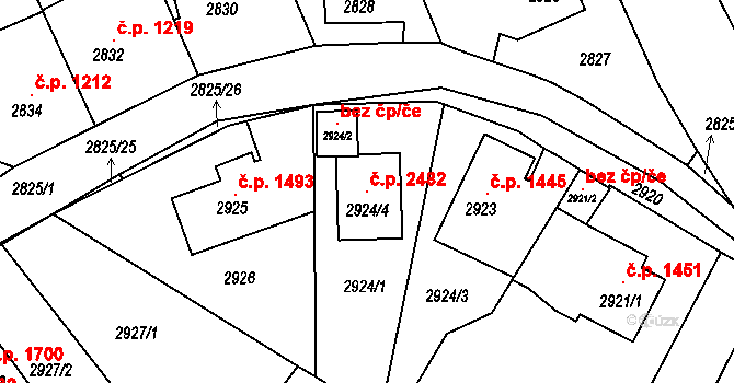 Roztoky 2482 na parcele st. 2924/4 v KÚ Žalov, Katastrální mapa