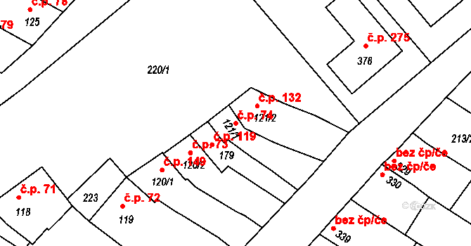Klenovice na Hané 74 na parcele st. 121/1 v KÚ Klenovice na Hané, Katastrální mapa