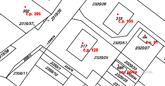 Únanov 125 na parcele st. 317 v KÚ Únanov, Katastrální mapa