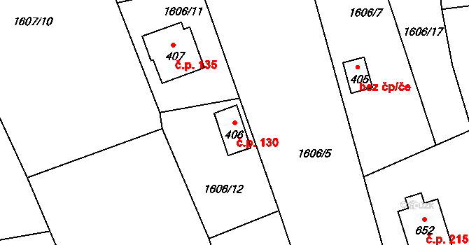 Alšovice 130, Pěnčín na parcele st. 406 v KÚ Alšovice, Katastrální mapa