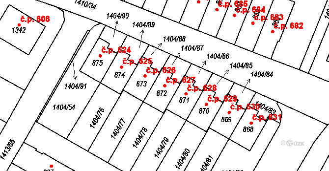 Brtnice 627 na parcele st. 872 v KÚ Brtnice, Katastrální mapa