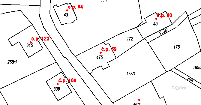 Kamenná 59, Jílové na parcele st. 475 v KÚ Jílové u Děčína, Katastrální mapa