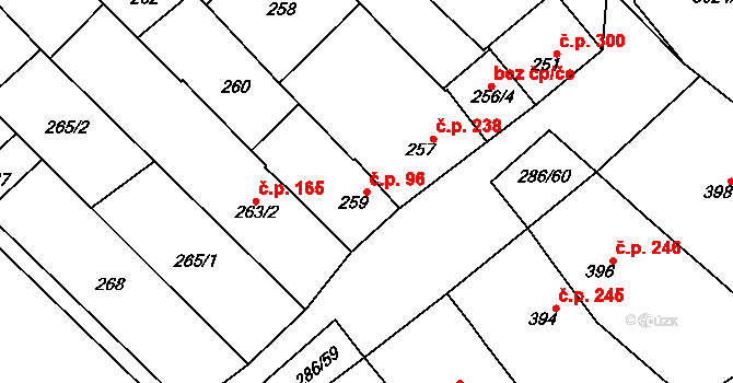 Zarazice 96, Veselí nad Moravou na parcele st. 259 v KÚ Zarazice, Katastrální mapa