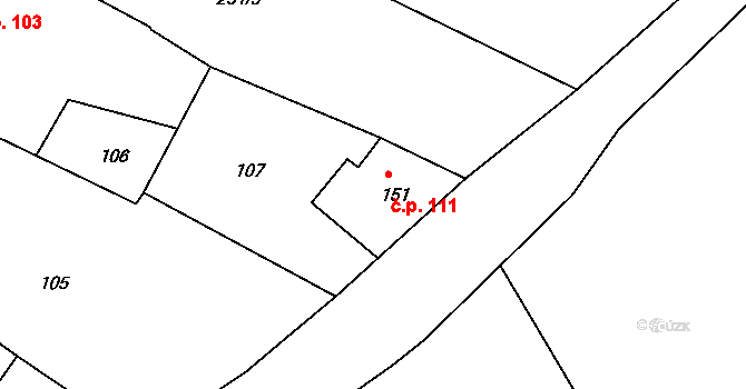 Rostěnice 111, Rostěnice-Zvonovice na parcele st. 151 v KÚ Rostěnice, Katastrální mapa