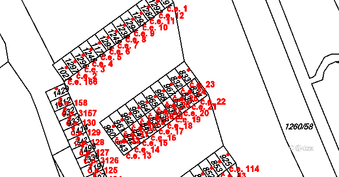 Pazderna 25, Vyškov na parcele st. 967 v KÚ Dědice u Vyškova, Katastrální mapa