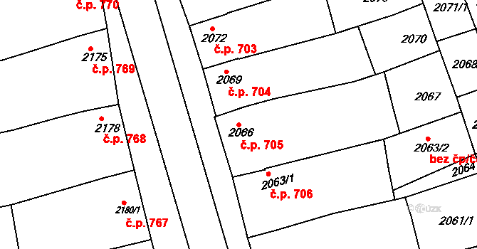 Slavíkovice 705, Rousínov na parcele st. 2066 v KÚ Rousínov u Vyškova, Katastrální mapa