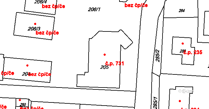 Horní Těrlicko 731, Těrlicko na parcele st. 205 v KÚ Horní Těrlicko, Katastrální mapa