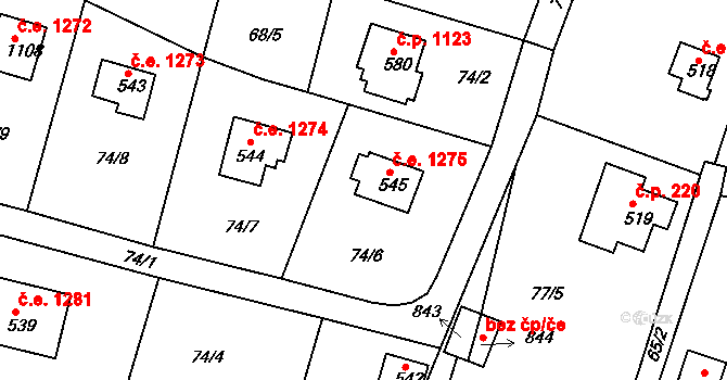 Ládví 1275, Kamenice na parcele st. 545 v KÚ Ládví, Katastrální mapa