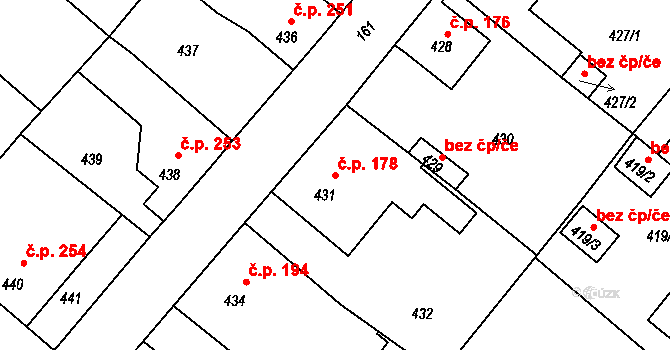 Donín 178, Hrádek nad Nisou na parcele st. 431 v KÚ Donín u Hrádku nad Nisou, Katastrální mapa