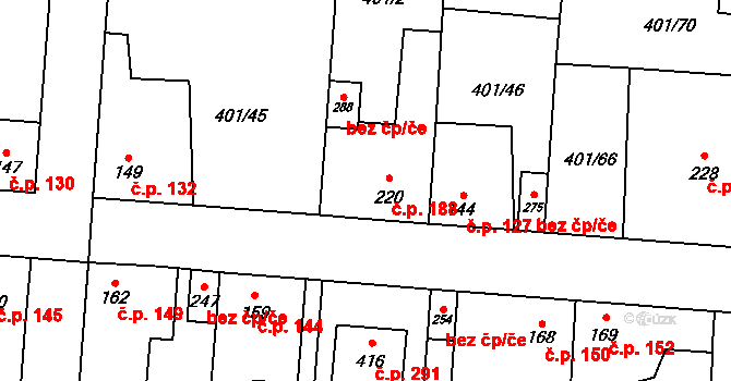 Žilina 188 na parcele st. 220 v KÚ Žilina, Katastrální mapa