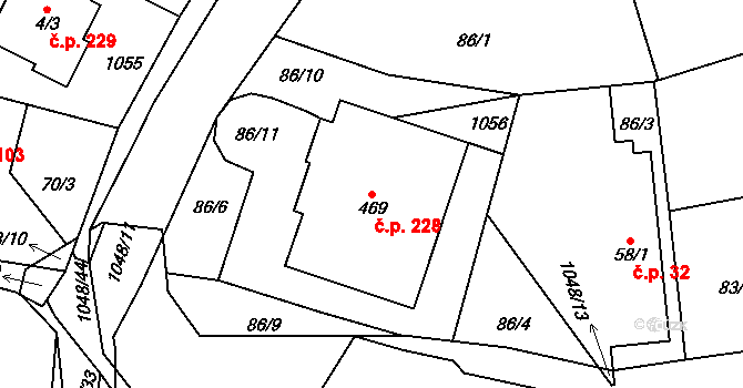 Ohrazenice 228 na parcele st. 469 v KÚ Ohrazenice u Turnova, Katastrální mapa