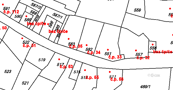 Mimoň II 34, Mimoň na parcele st. 582 v KÚ Mimoň, Katastrální mapa