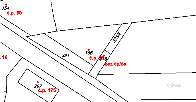 Krabčice 29 na parcele st. 166 v KÚ Krabčice u Roudnice nad Labem, Katastrální mapa