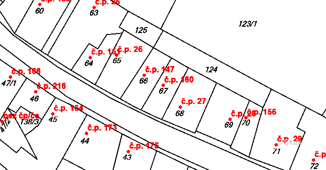 Třebenice 160 na parcele st. 67 v KÚ Třebenice, Katastrální mapa