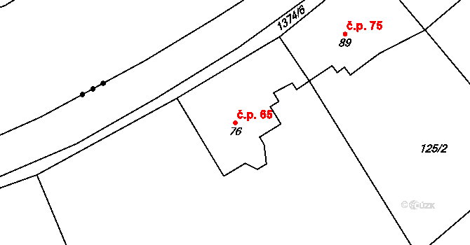 Žalhostice 65 na parcele st. 76 v KÚ Žalhostice, Katastrální mapa