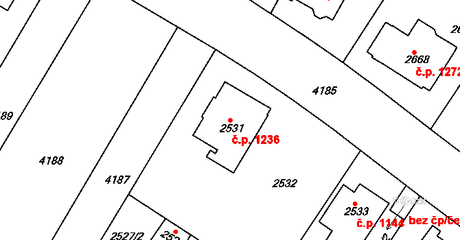 Roudnice nad Labem 1236 na parcele st. 2531 v KÚ Roudnice nad Labem, Katastrální mapa