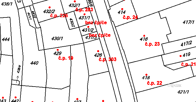 Jilemnice 303 na parcele st. 426 v KÚ Jilemnice, Katastrální mapa