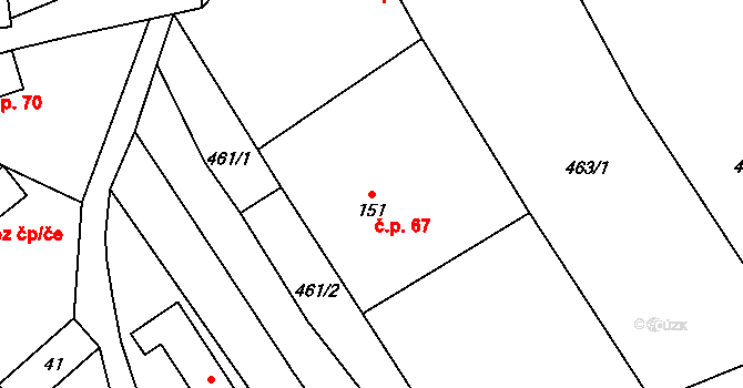 Pulčín 67, Francova Lhota na parcele st. 151 v KÚ Pulčín, Katastrální mapa