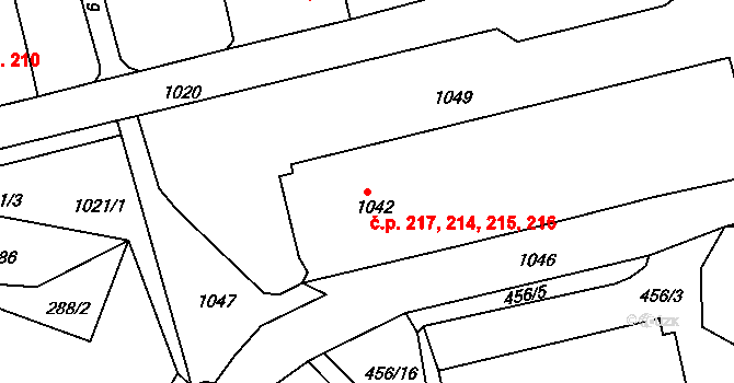 Chlumec 214,215,216,217 na parcele st. 1042 v KÚ Chlumec u Chabařovic, Katastrální mapa