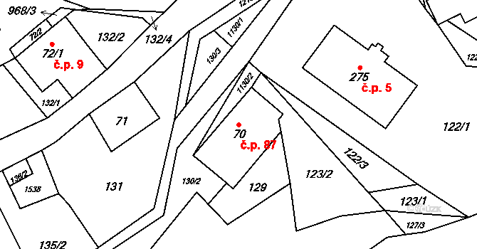 Orličky 87 na parcele st. 70 v KÚ Orličky, Katastrální mapa