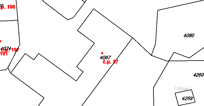 Tasov 37 na parcele st. 4067 v KÚ Tasov, Katastrální mapa