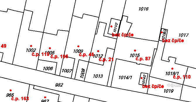 Pudlov 21, Bohumín na parcele st. 1012 v KÚ Pudlov, Katastrální mapa