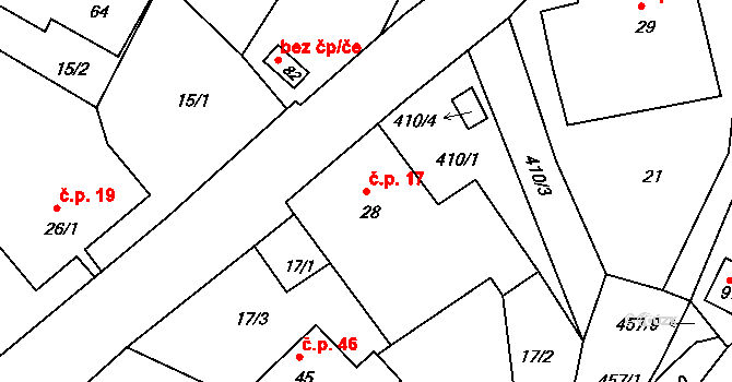 Kornice 17, Litomyšl na parcele st. 28 v KÚ Kornice, Katastrální mapa