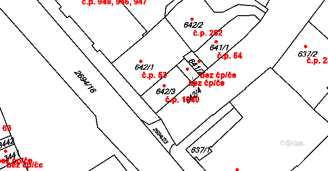 Chrudim II 1040, Chrudim na parcele st. 642/3 v KÚ Chrudim, Katastrální mapa