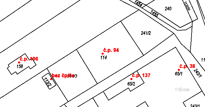 Jabloňany 94 na parcele st. 114 v KÚ Jabloňany, Katastrální mapa