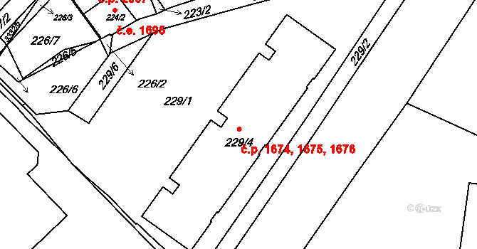 Pelhřimov 1675 na parcele st. 229/4 v KÚ Pelhřimov, Katastrální mapa