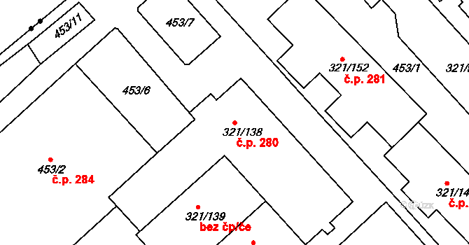 Prosetice 280, Teplice na parcele st. 321/138 v KÚ Prosetice, Katastrální mapa