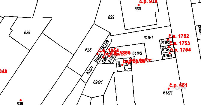 Teplice 1854 na parcele st. 625/2 v KÚ Teplice, Katastrální mapa